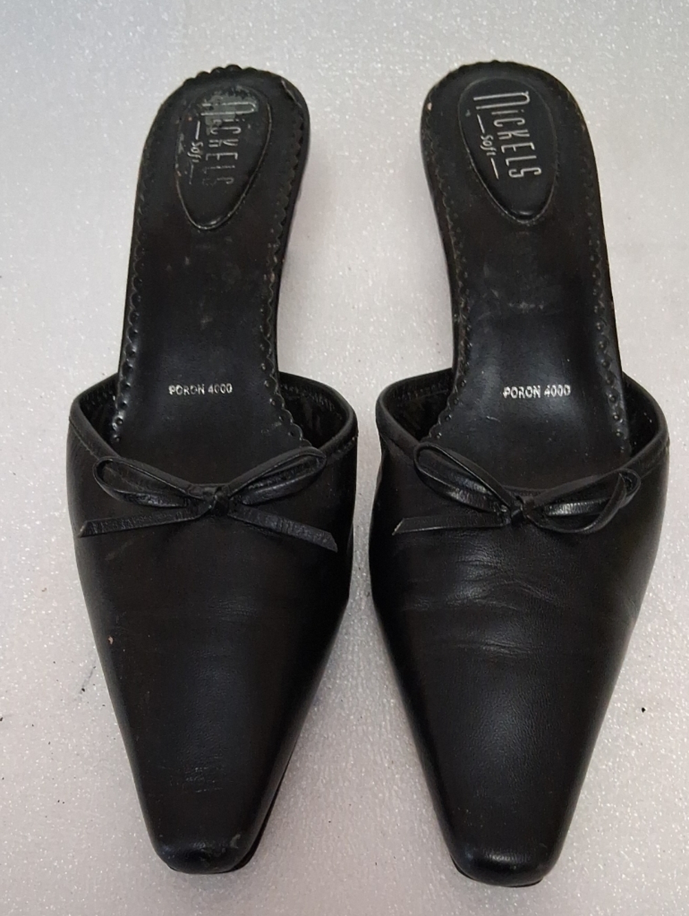 Angels Black Pointed-Toe Slip-On Mules with Bow